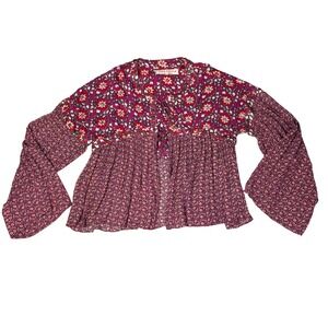 Free People Prairie‎ Blossom Boho Embroidered Peasant Blouse Top Womens L